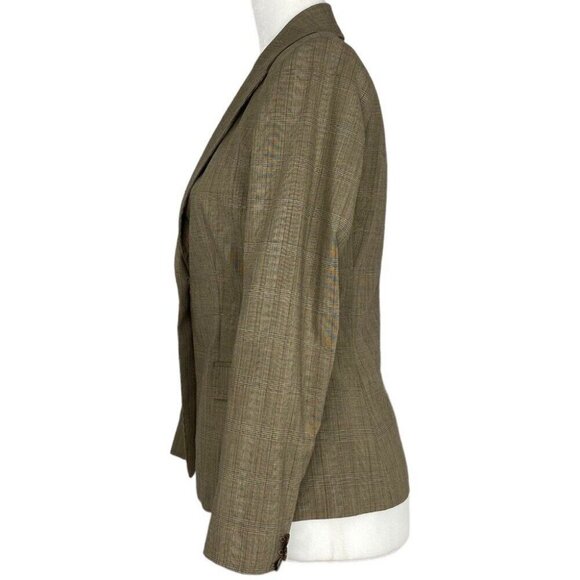 Elie Tahari Women's Tan Coastal Plaid One Button Designer Career Blazer 4/C34 - Picture 5 of 12